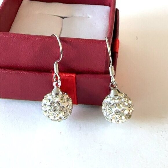 Sterling Silver Crystal Ball Drop Earrings - Picture 10 of 12